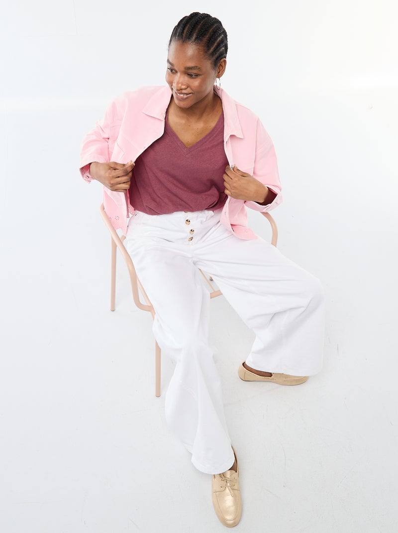 T-shirt basic a maniche corte con scollo a V Rosa - Kiabi
