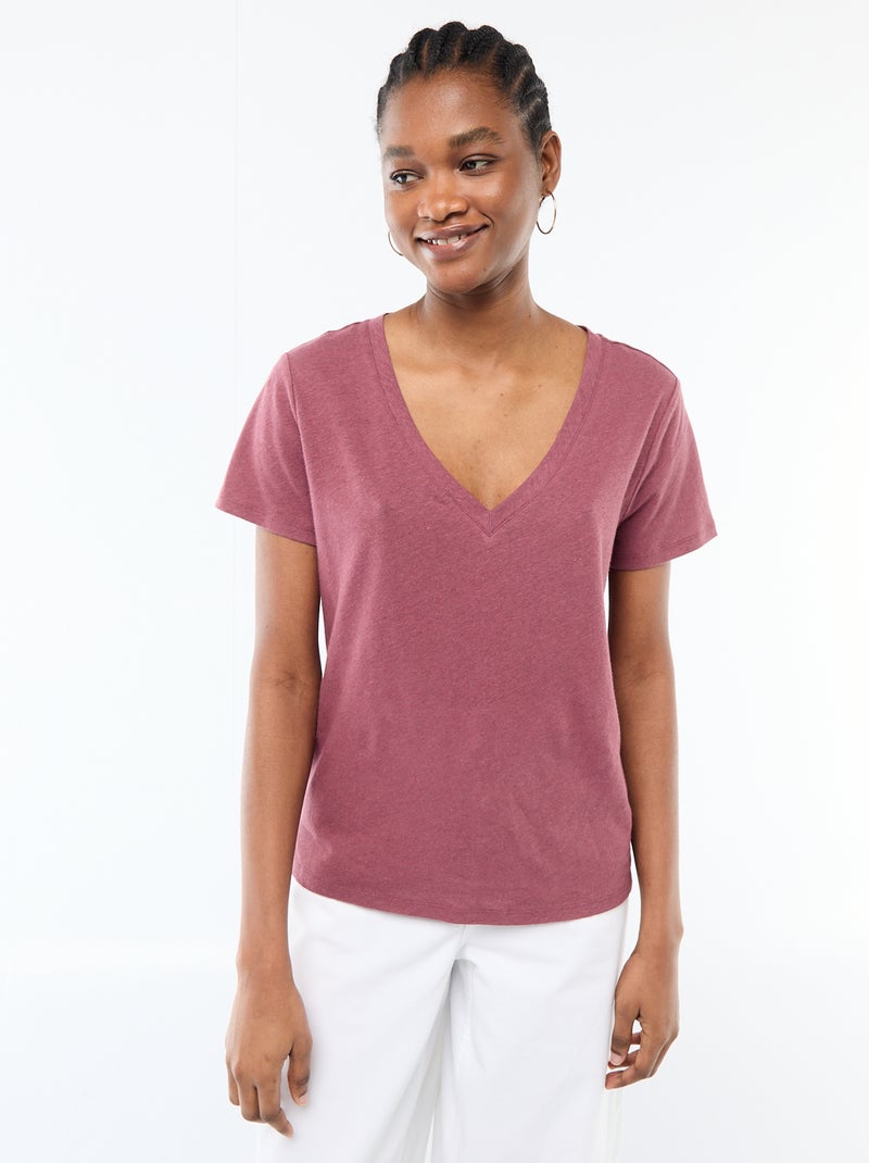T-shirt basic a maniche corte con scollo a V Rosa - Kiabi