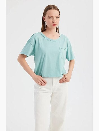 T-shirt basic a maniche corte con scollo tondo in tessuto hiccup