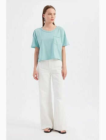 T-shirt basic a maniche corte con scollo tondo in tessuto hiccup