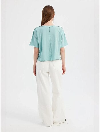 T-shirt basic a maniche corte con scollo tondo in tessuto hiccup