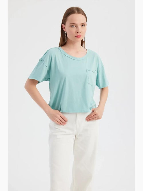 T-shirt basic a maniche corte con scollo tondo in tessuto hiccup - Kiabi