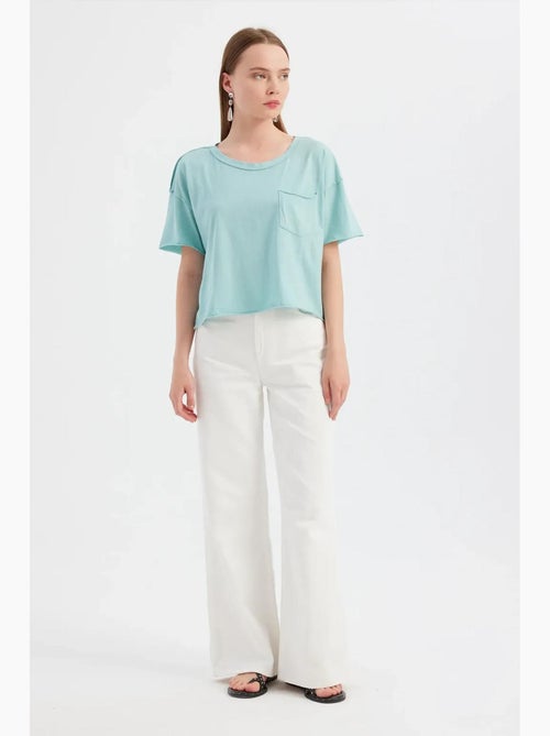 T-shirt basic a maniche corte con scollo tondo in tessuto hiccup - Kiabi