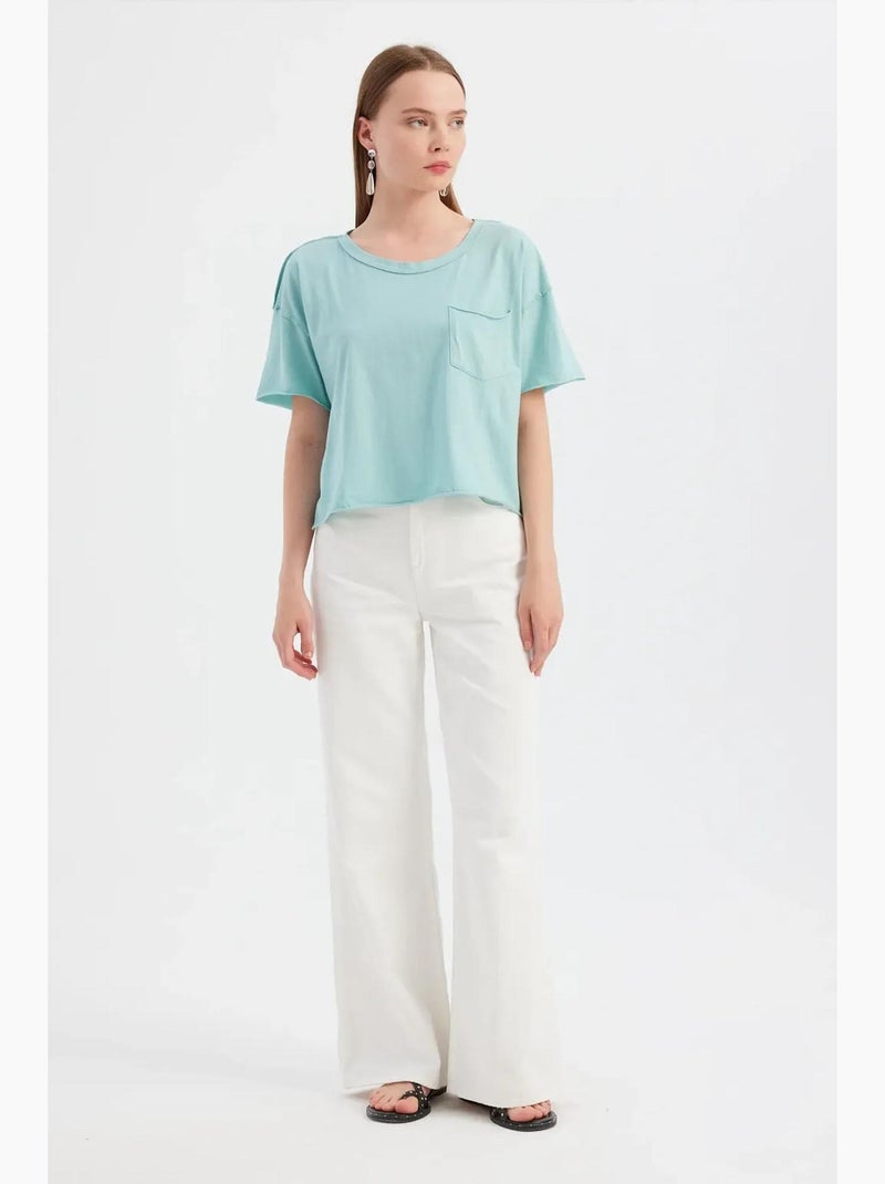 T-shirt basic a maniche corte con scollo tondo in tessuto hiccup Blu acqua - Kiabi