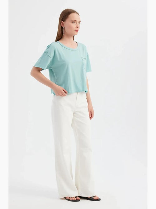 T-shirt basic a maniche corte con scollo tondo in tessuto hiccup - Kiabi