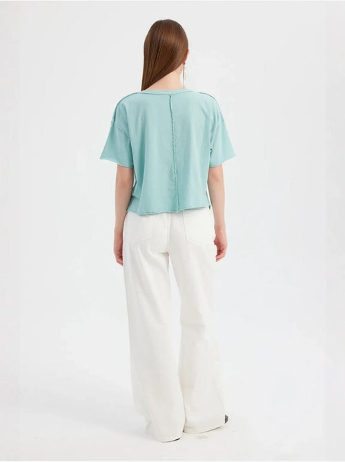 T-shirt basic a maniche corte con scollo tondo in tessuto hiccup - Kiabi