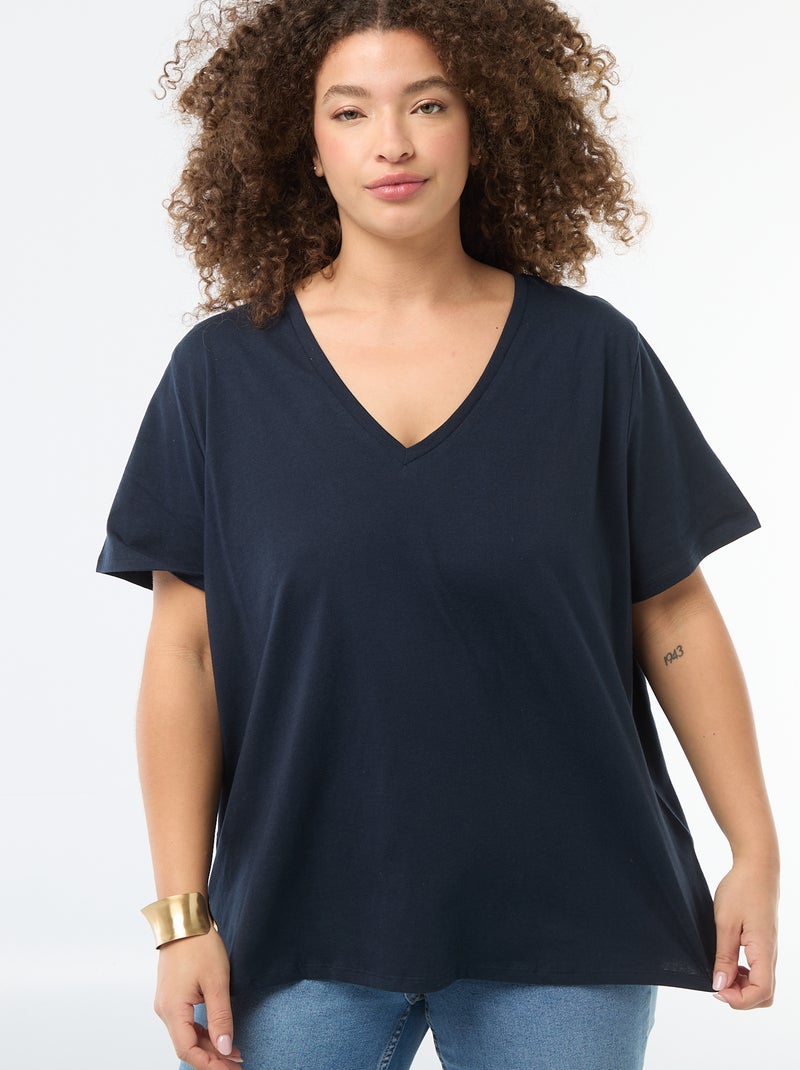 T-shirt basic a maniche corte e scollo a V Blu - Kiabi