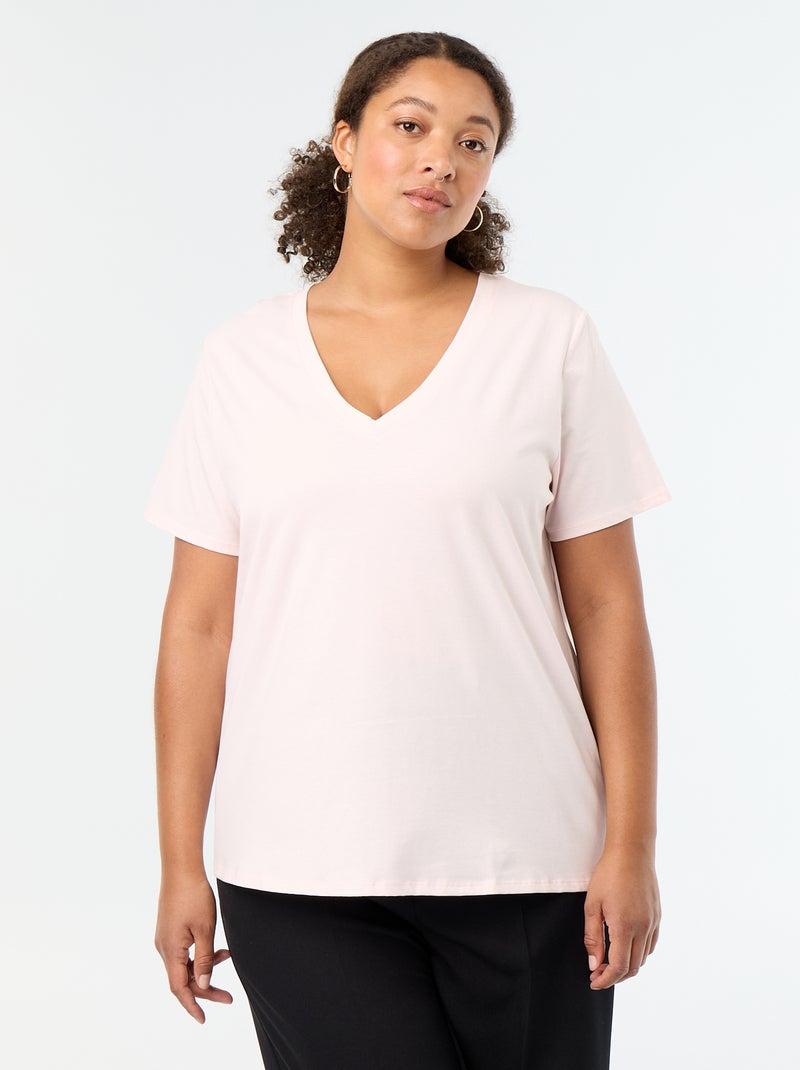 T-shirt basic a maniche corte e scollo a V Rosa - Kiabi