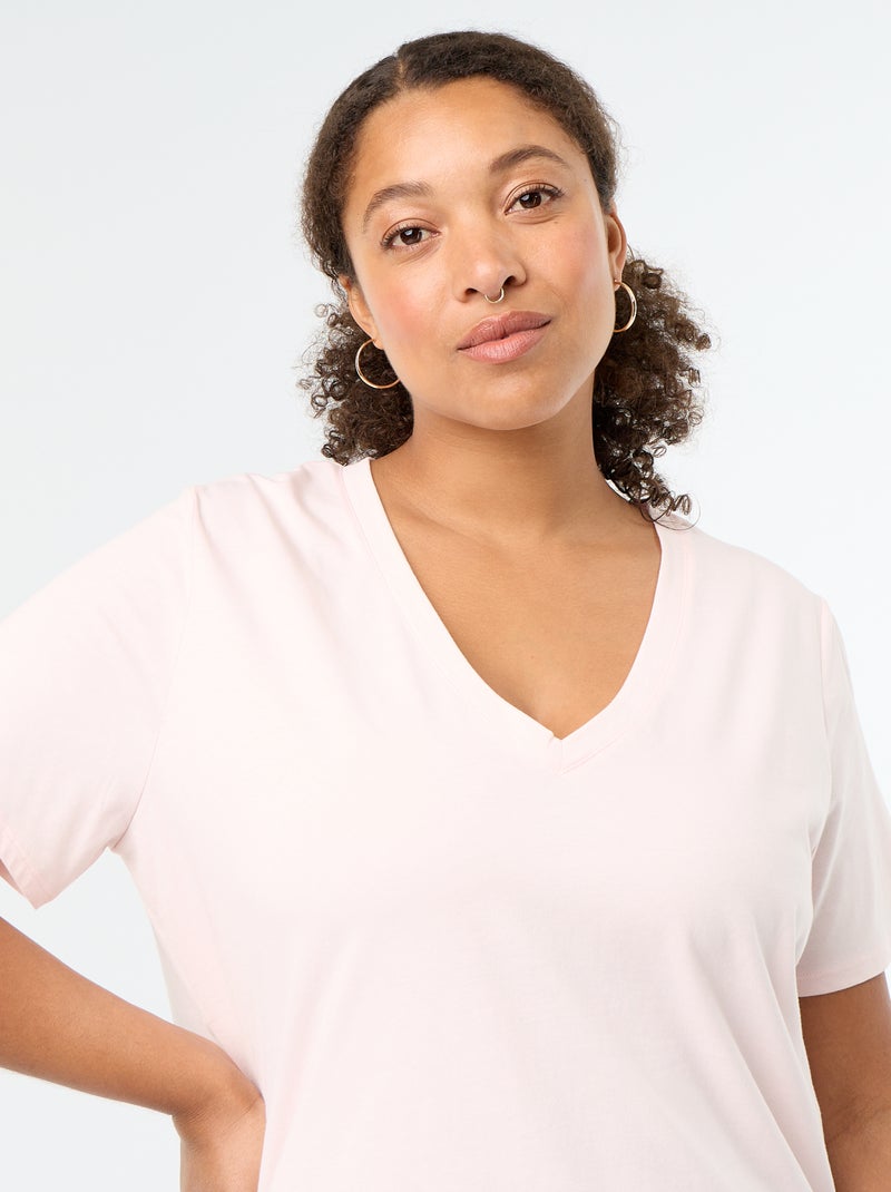 T-shirt basic a maniche corte e scollo a V Rosa - Kiabi