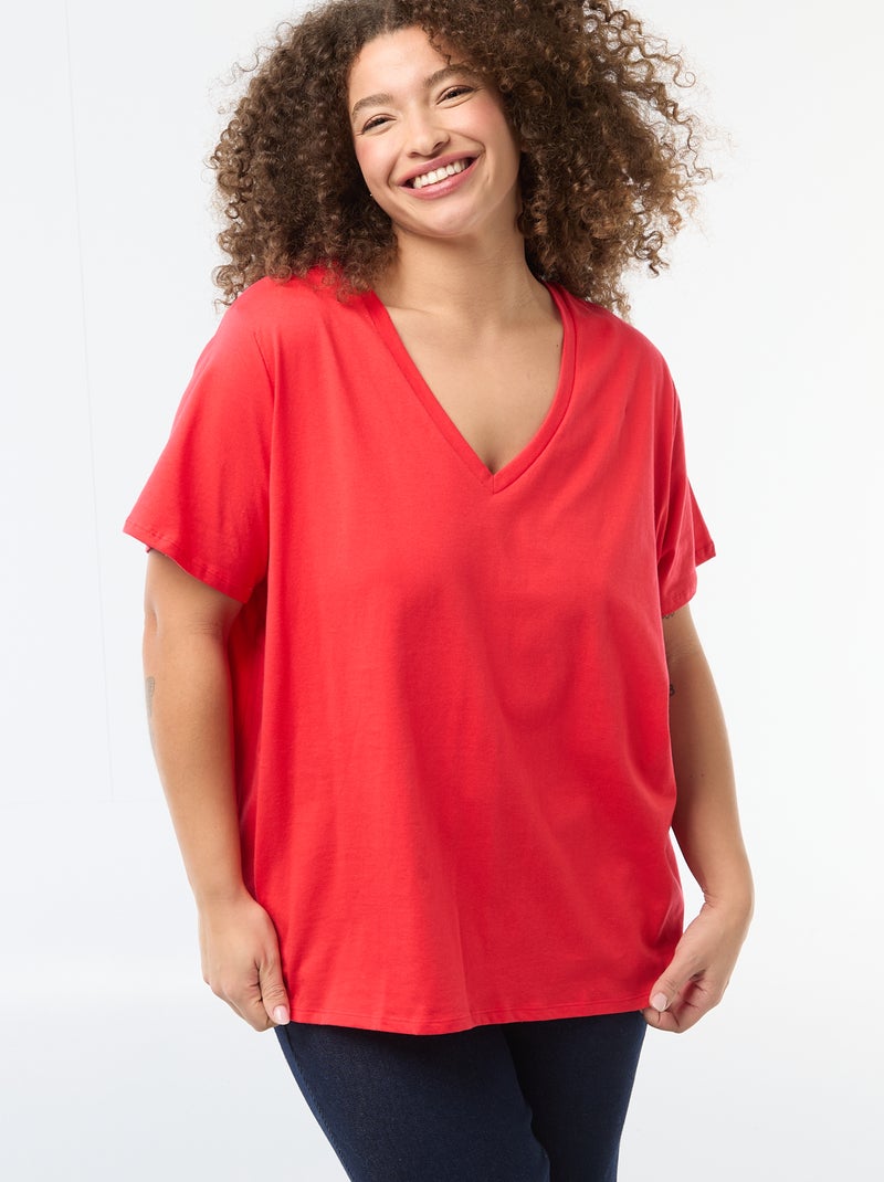 T-shirt basic a maniche corte e scollo a V Rosso - Kiabi