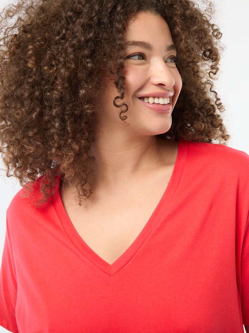 T-shirt basic a maniche corte e scollo a V Rosso - Kiabi