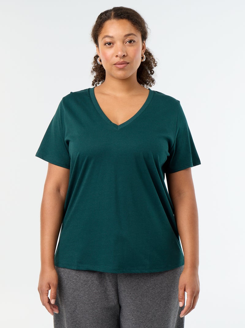 T-shirt basic a maniche corte e scollo a V Verde - Kiabi