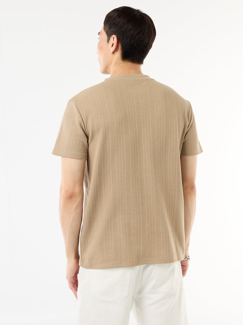 T-shirt basic a maniche corte in maglia operata Beige - Kiabi