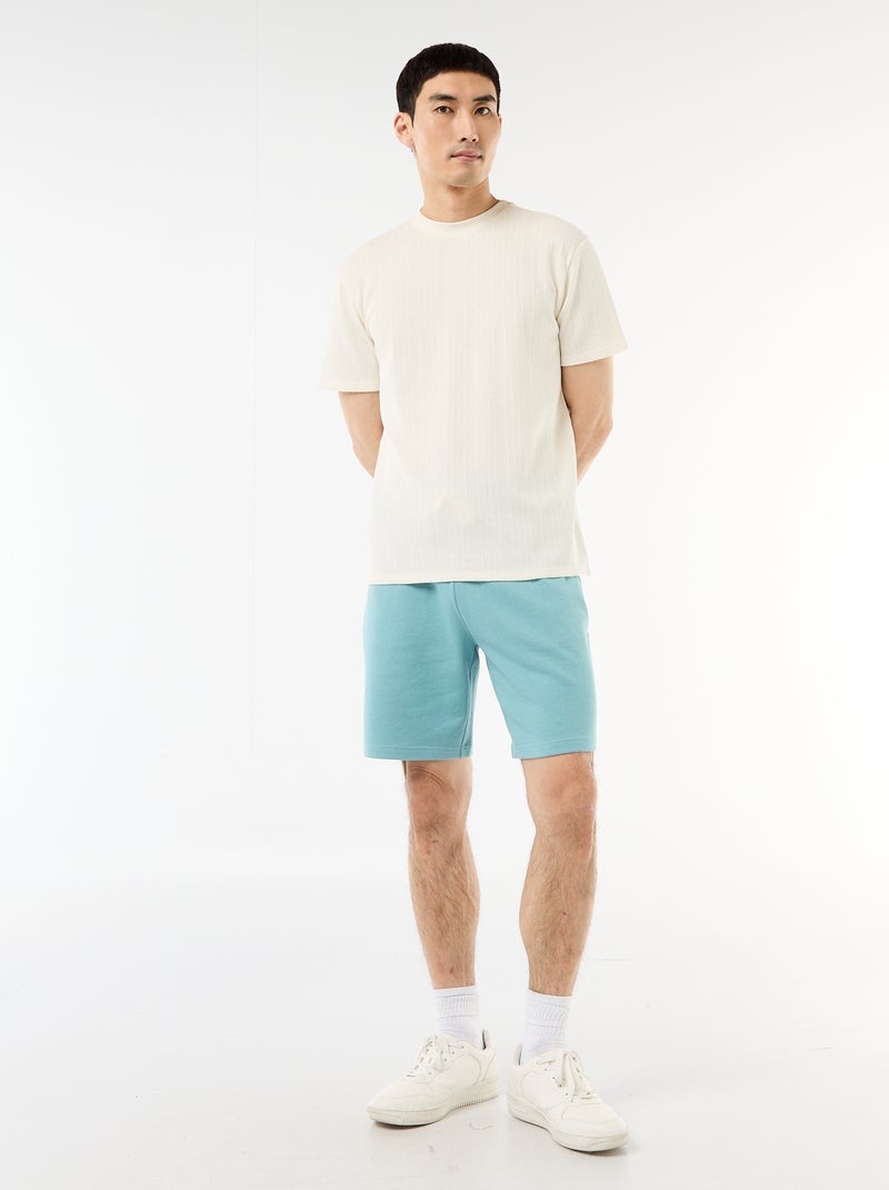 T-shirt basic a maniche corte in maglia operata Bianco - Kiabi