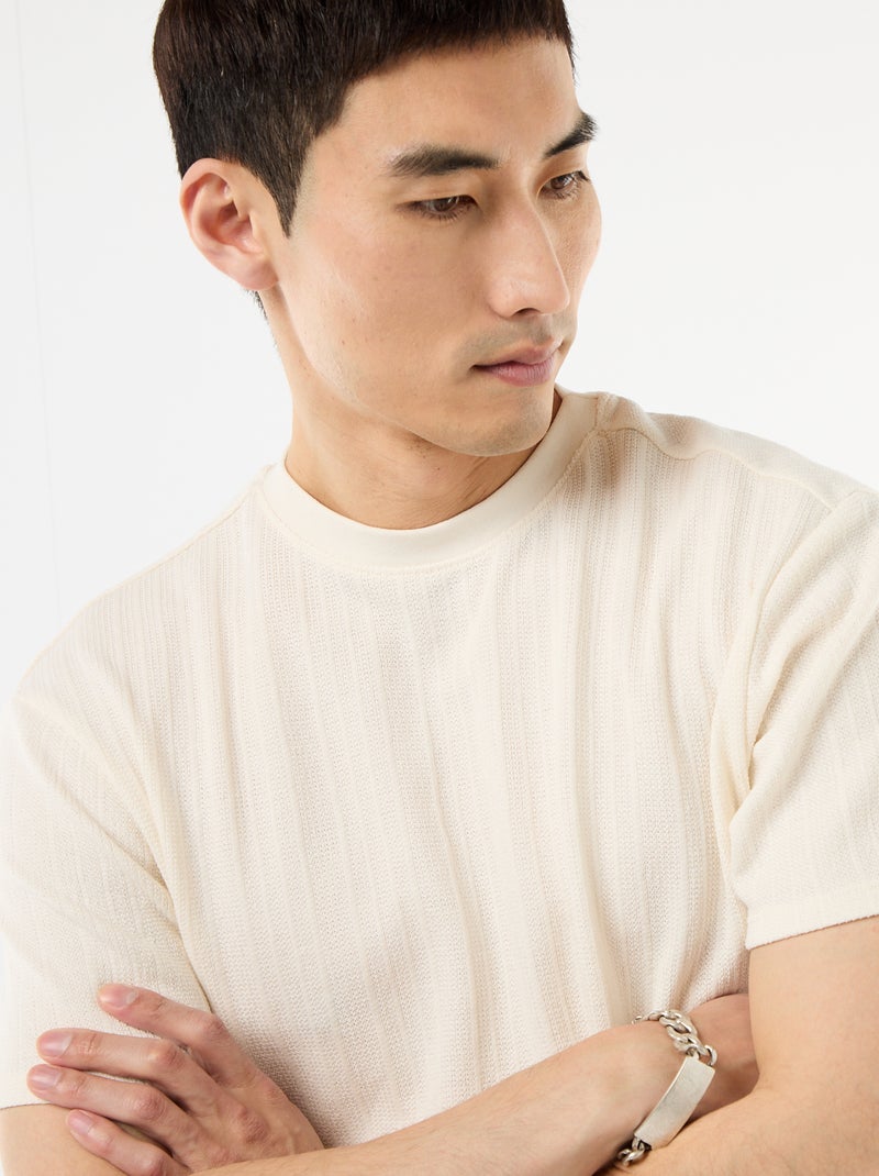 T-shirt basic a maniche corte in maglia operata Bianco - Kiabi