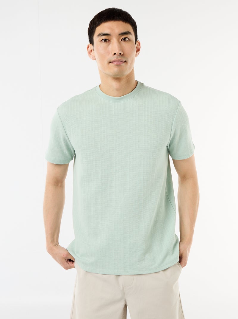 T-shirt basic a maniche corte in maglia operata Blu - Kiabi