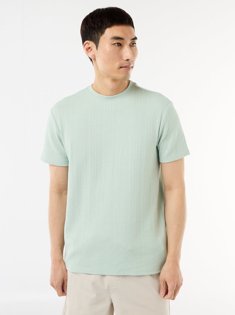 T-shirt basic a maniche corte in maglia operata Blu - Kiabi
