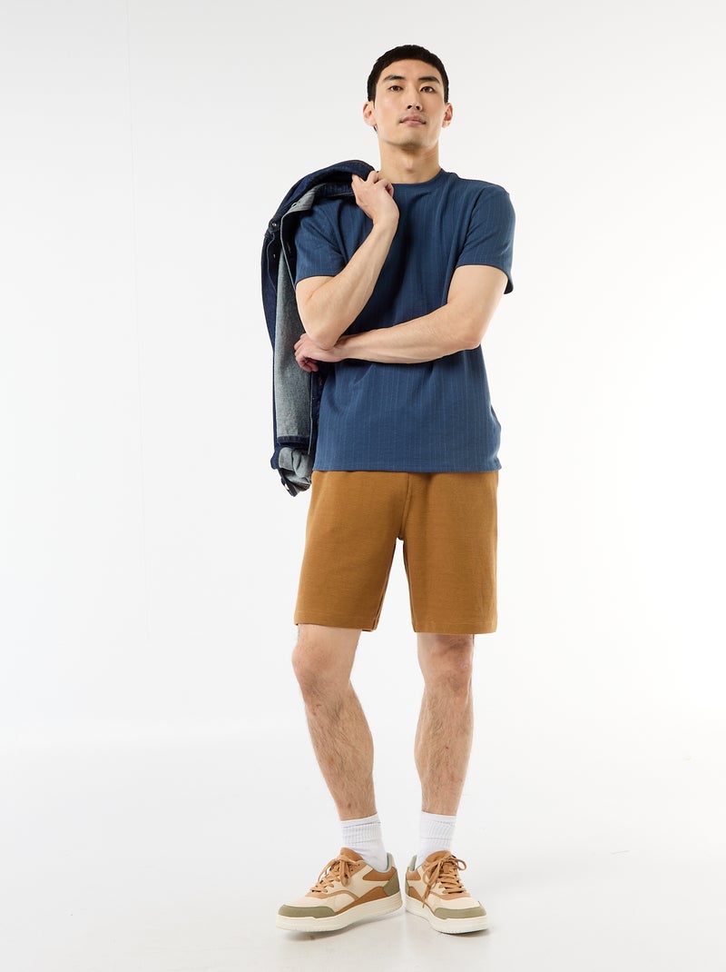 T-shirt basic a maniche corte in maglia operata Blu - Kiabi