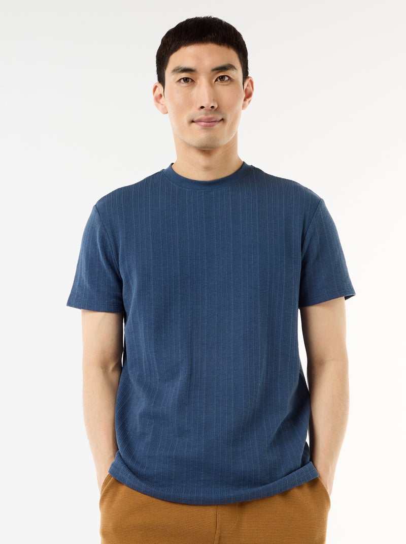 T-shirt basic a maniche corte in maglia operata Blu - Kiabi