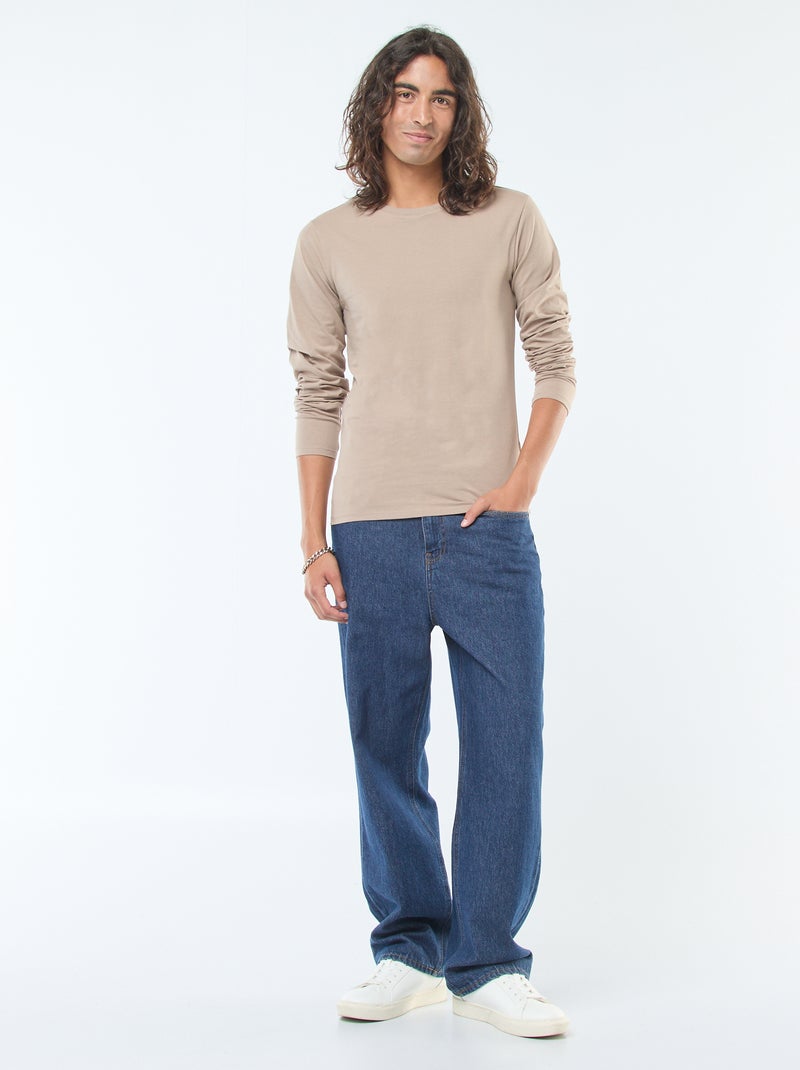 T-shirt basic a maniche lunghe e collo rotondo Beige - Kiabi