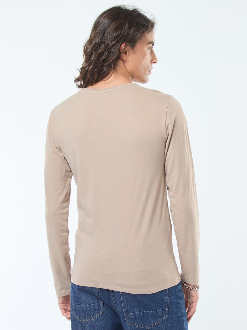 T-shirt basic a maniche lunghe e collo rotondo Beige - Kiabi