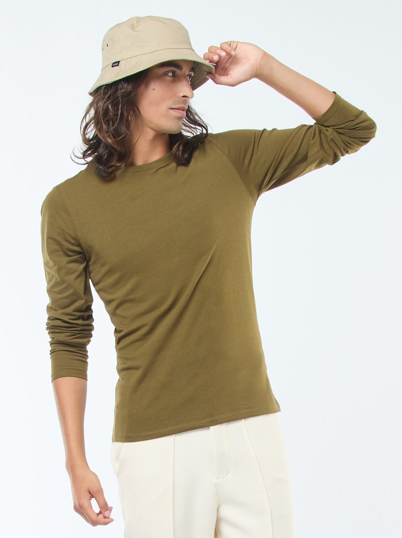 T-shirt basic a maniche lunghe e collo rotondo Verde - Kiabi