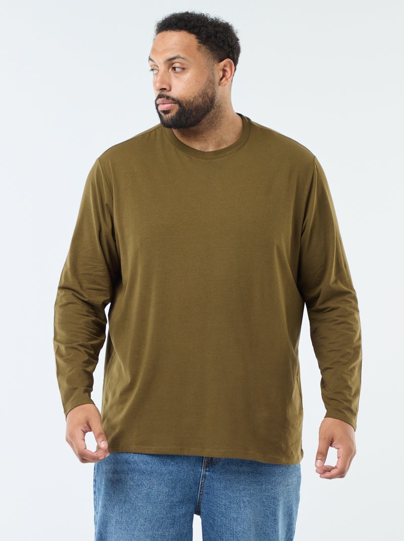 T-shirt basic a maniche lunghe e collo rotondo Verde - Kiabi