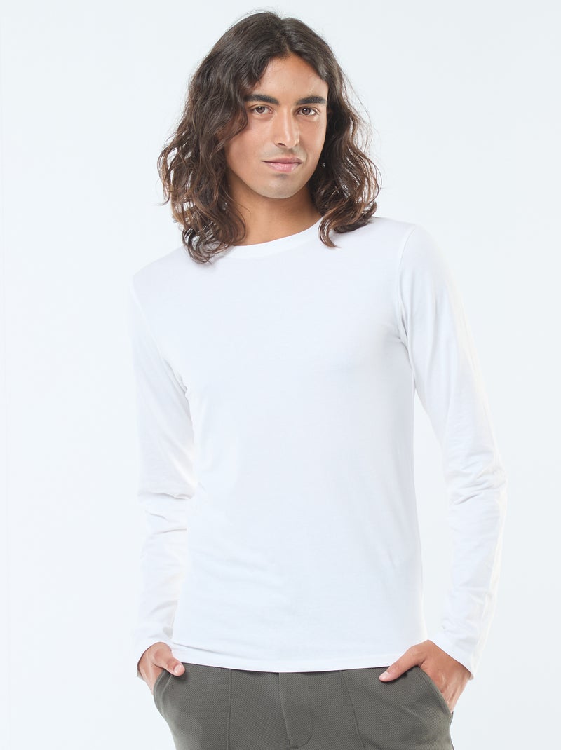 Shirt Uomo Top Maniche Lunghe Bianco Maglietta Manica Lunga