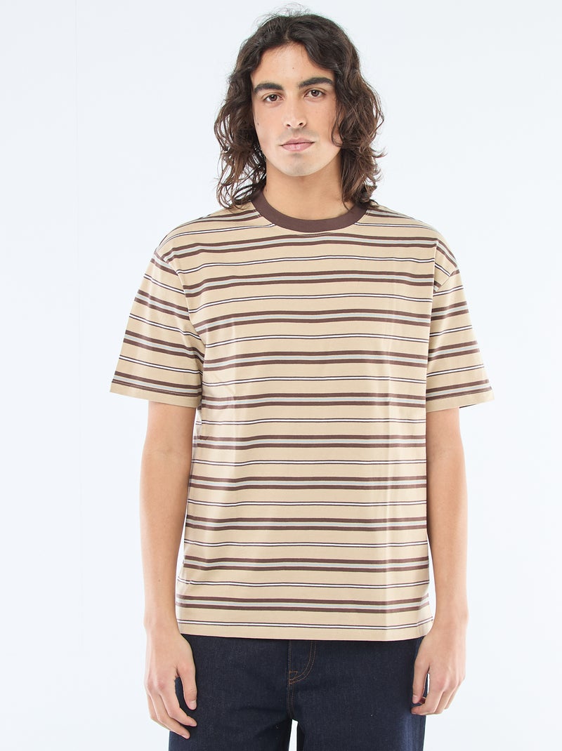 T-shirt basic a righe Beige - Kiabi