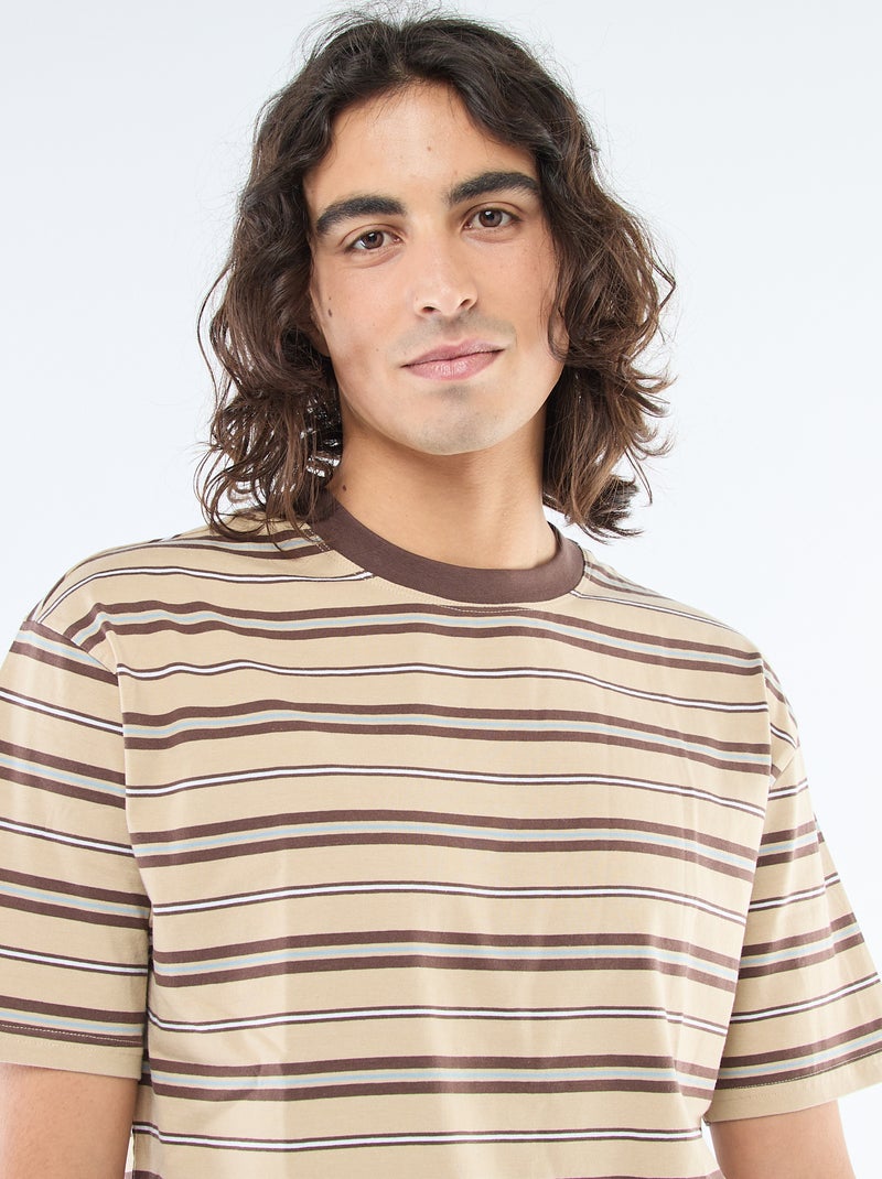 T-shirt basic a righe Beige - Kiabi