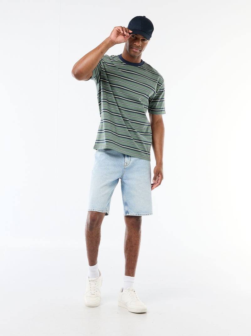 T-shirt basic a righe Verde - Kiabi