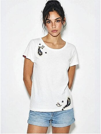 T-shirt basic con collo a u ricamato lucci