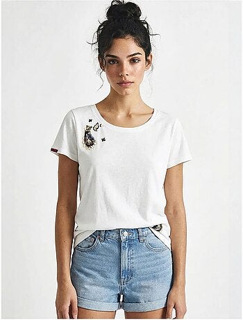T-shirt basic con collo a u ricamato lucci