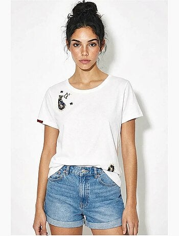 T-shirt basic con collo a u ricamato lucci