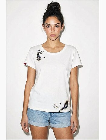 T-shirt basic con collo a u ricamato lucci