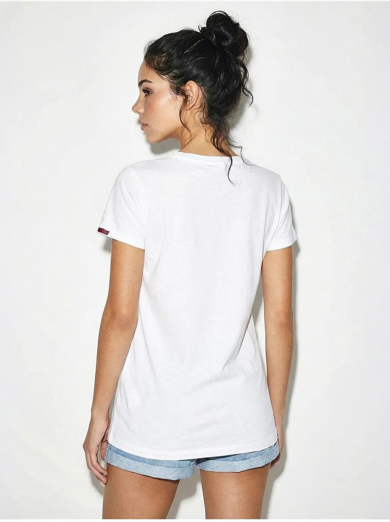 T-shirt basic con collo a u ricamato lucci Bianco - Kiabi