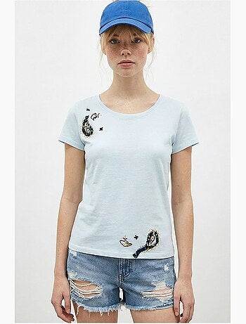 T-shirt basic con collo a u ricamato lucci