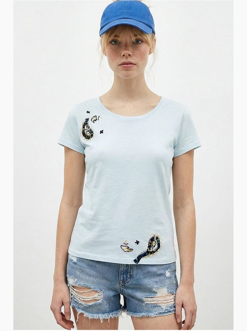 T-shirt basic con collo a u ricamato lucci - Kiabi T-shirt basic con collo a u ricamato lucci - Kiabi
