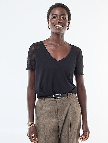 T-shirt basic con maniche in rete