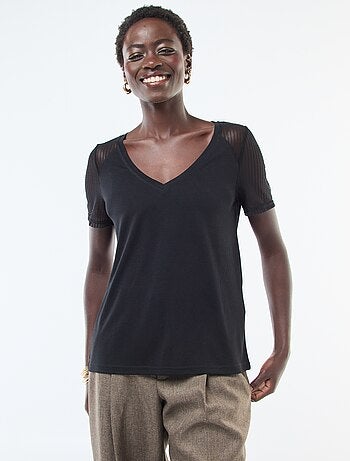 T-shirt basic con maniche in rete