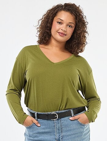 T-shirt basic con scollo a V e maniche a 3/4