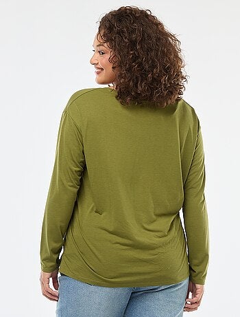 T-shirt basic con scollo a V e maniche a 3/4