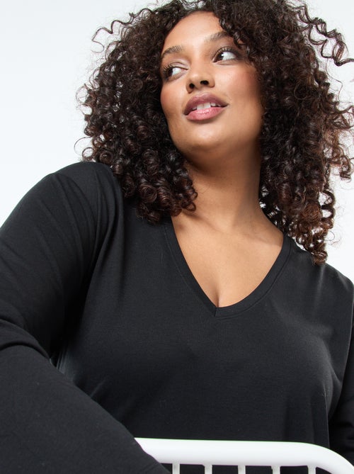 T-shirt basic con scollo a V e maniche a 3/4 - Kiabi