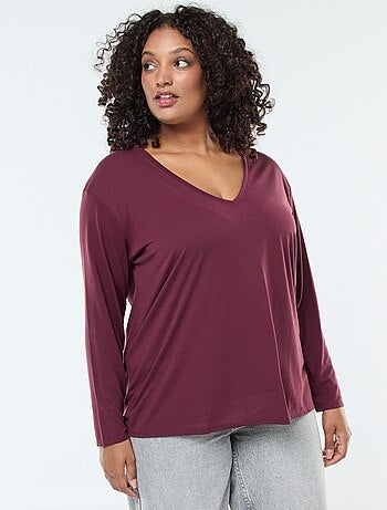 T-shirt basic con scollo a V e maniche a 3/4