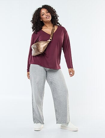 T-shirt basic con scollo a V e maniche a 3/4