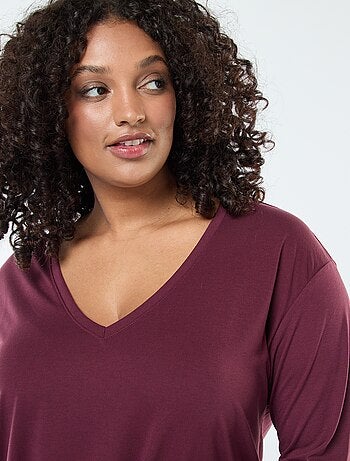 T-shirt basic con scollo a V e maniche a 3/4