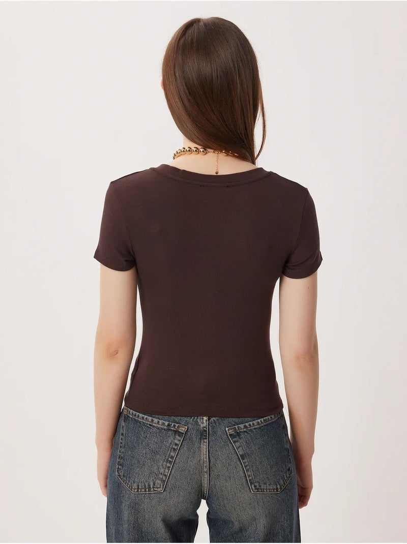 T-shirt basic con scollo a v slim fit istanbul Marrone cioccolato - Kiabi