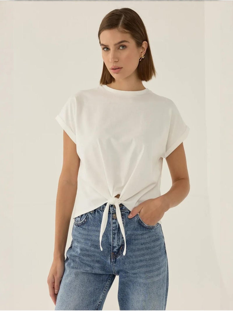 T-shirt basic cropped con girocollo hiccup Bianco - Kiabi