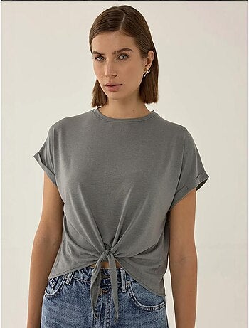 T-shirt basic cropped con girocollo hiccup