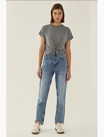 T-shirt basic cropped con girocollo hiccup